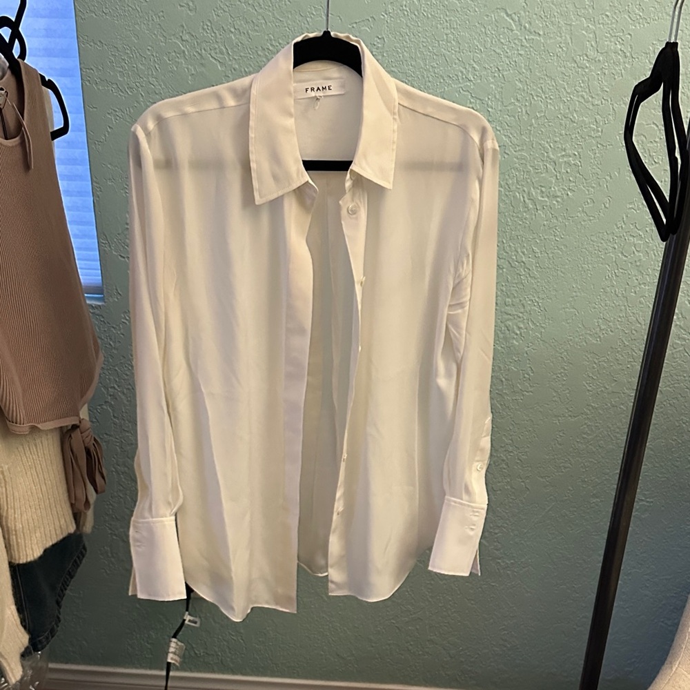 Frame silk off white button up shirt